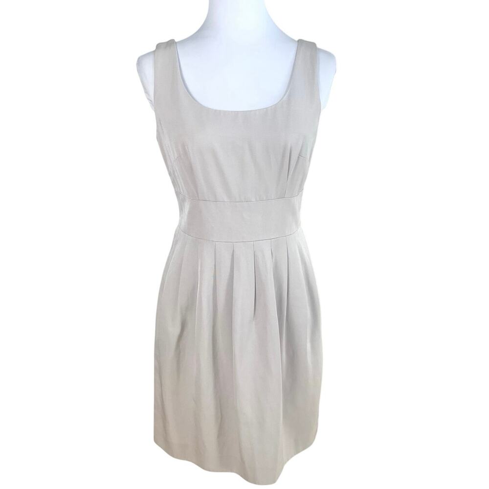 NEW Banana Republic Size 6 Sleeveless Sheath Dress Tan Scoop Pleated Career